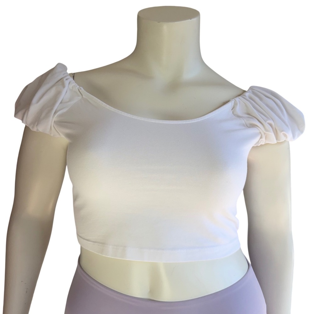 Topshop Crop Top White Puff Sleeve Off Shoulder Coquette Milkmaid Aesthetic US 8